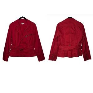 CAbi Red Nautical Jacket First Mate Belted Zipper Front Coat Woman's Small #401